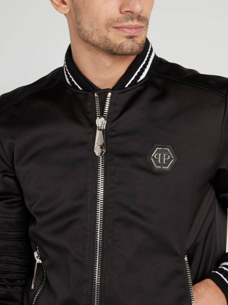 Black Stripe Edge Logo Bomber Jacket