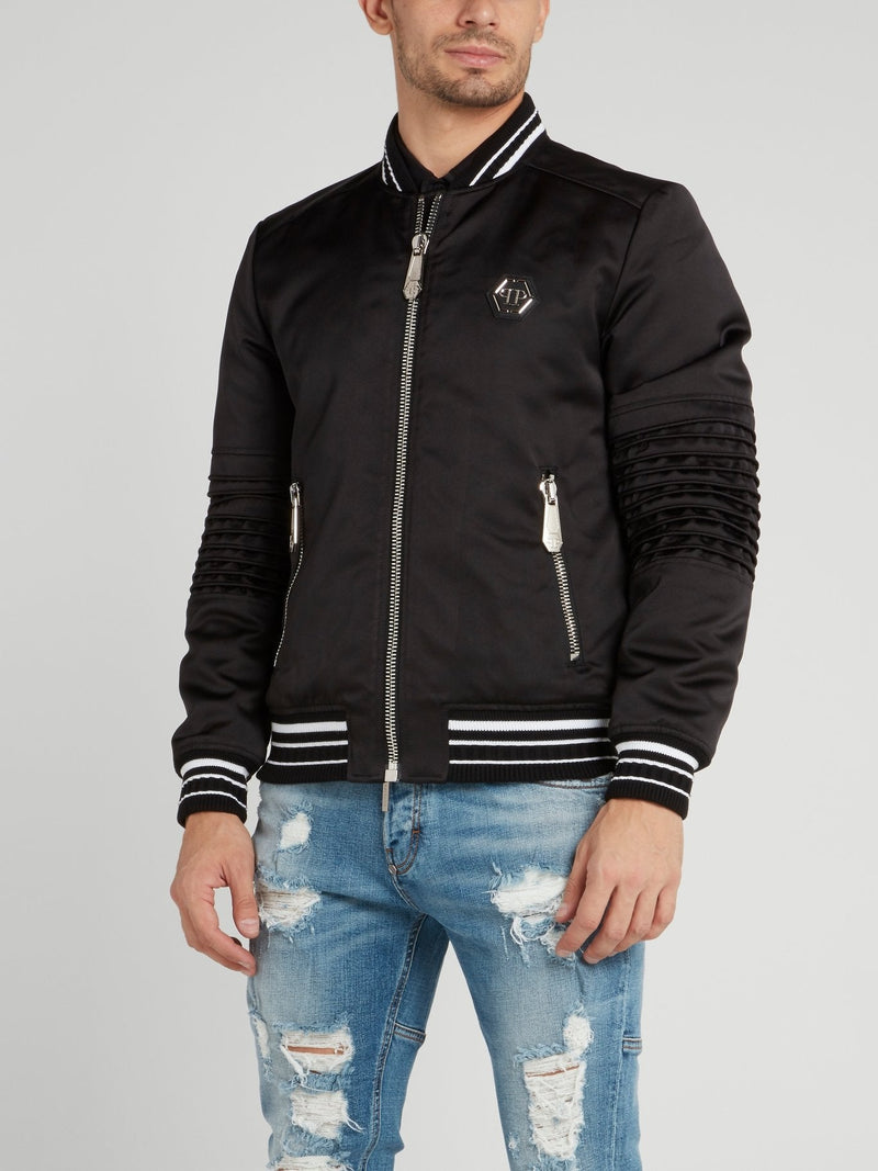 Black Stripe Edge Logo Bomber Jacket