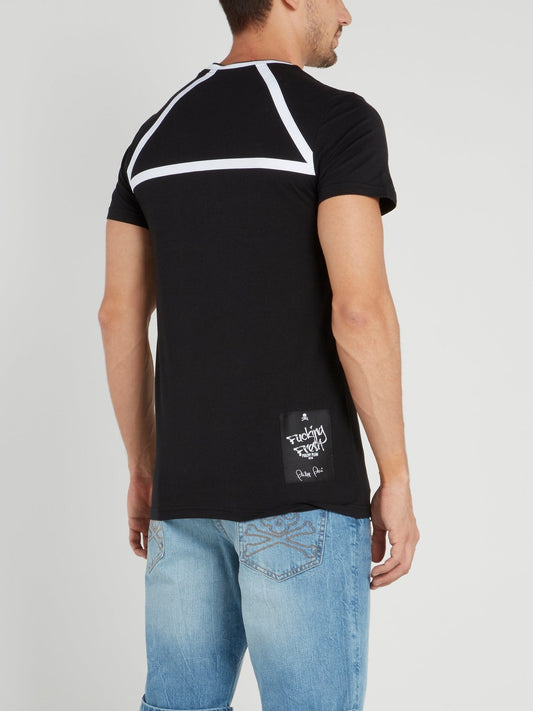 Black Striped Panel Logo T-Shirt