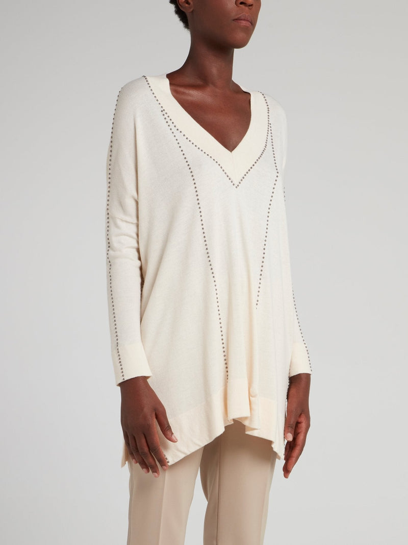 Studded V-Neck Trapeze Top