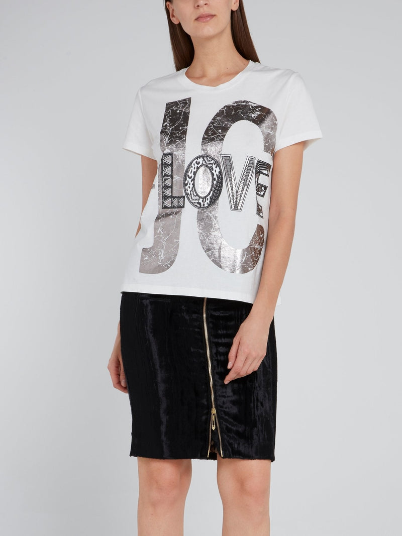 White Foil Print Statement T-Shirt