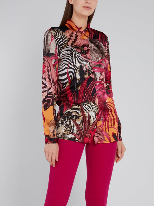 Pink Jungle Print Viscose Shirt