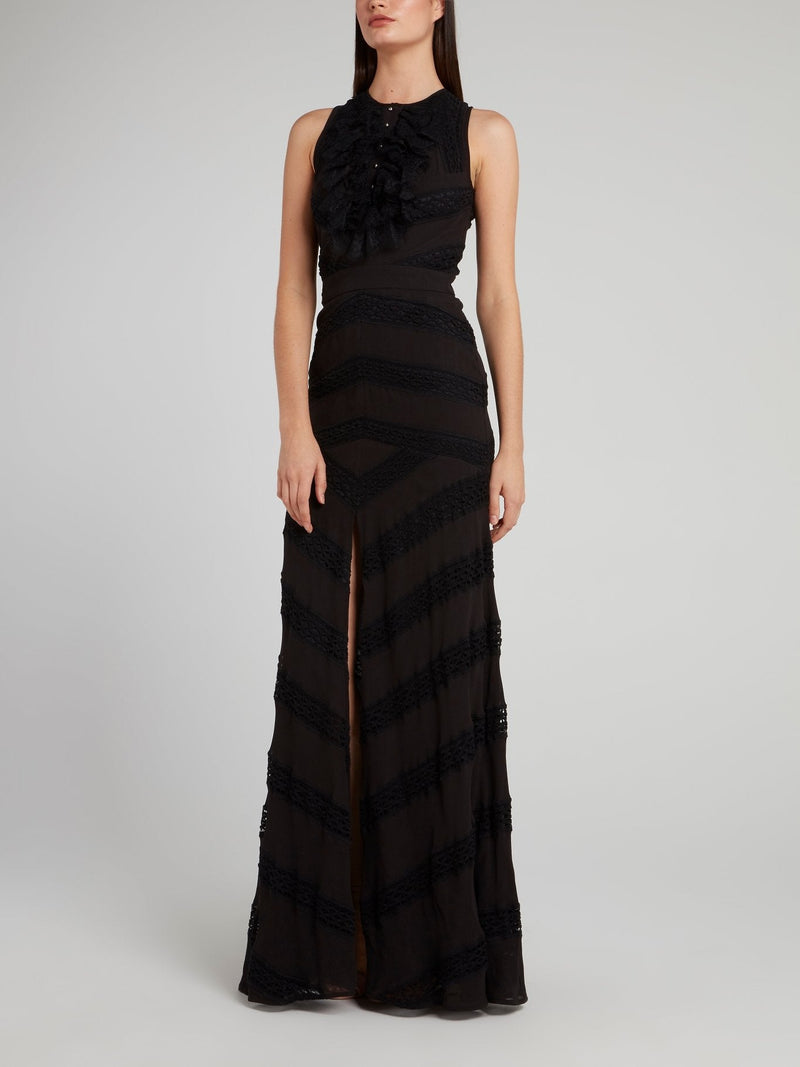 Black Lace Bib Maxi Dress