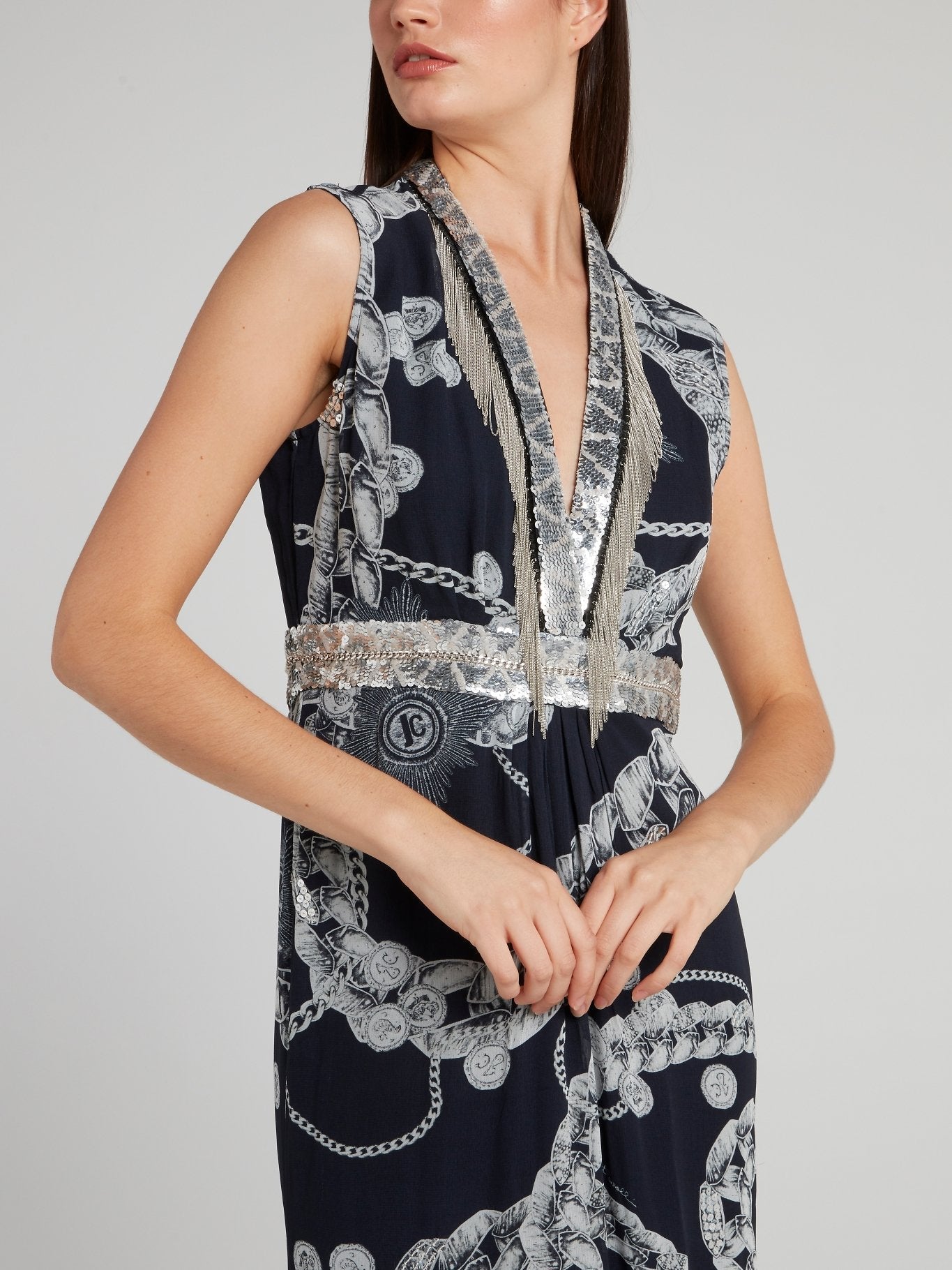 Navy Sequin Empire Waist Dress