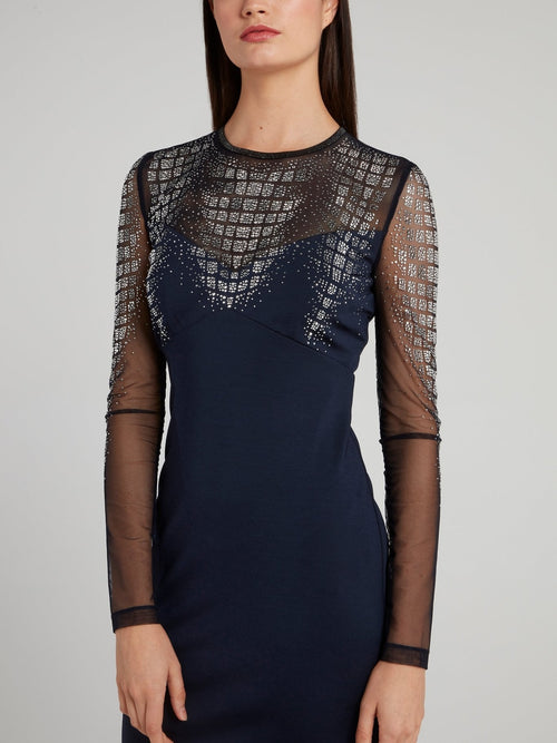 Studded Mesh Panel Dress