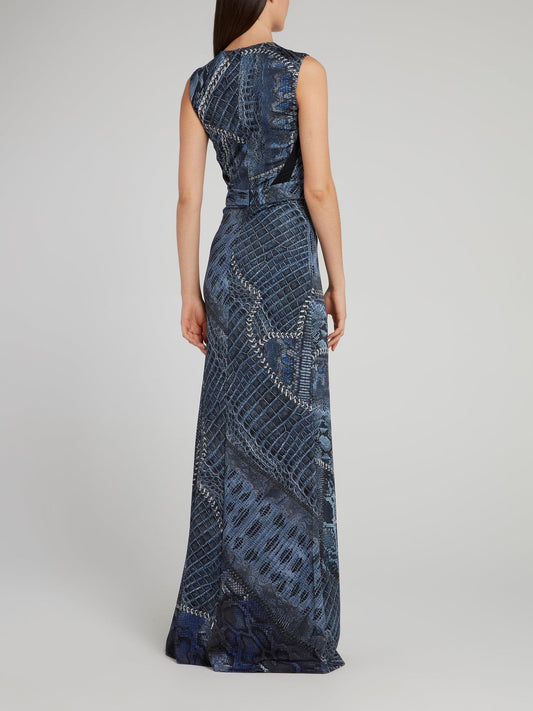 Navy Python Effect Maxi Dress