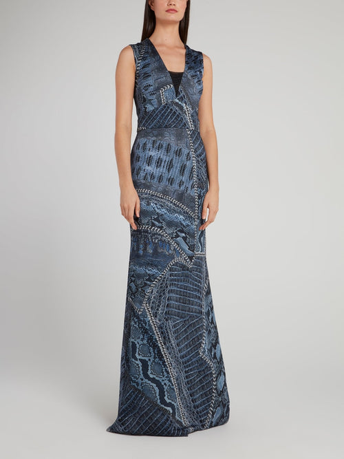 Navy Python Effect Maxi Dress