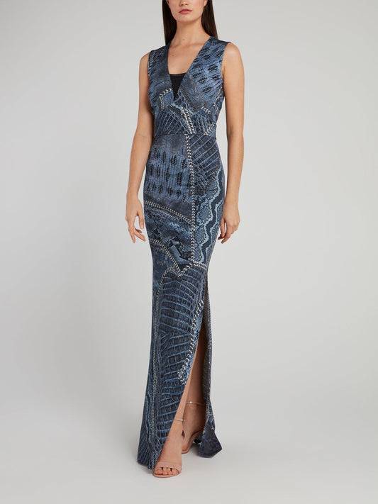 Navy Python Effect Maxi Dress