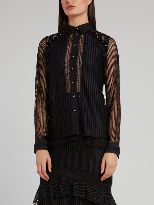 Black Net Mesh Long Sleeve Shirt