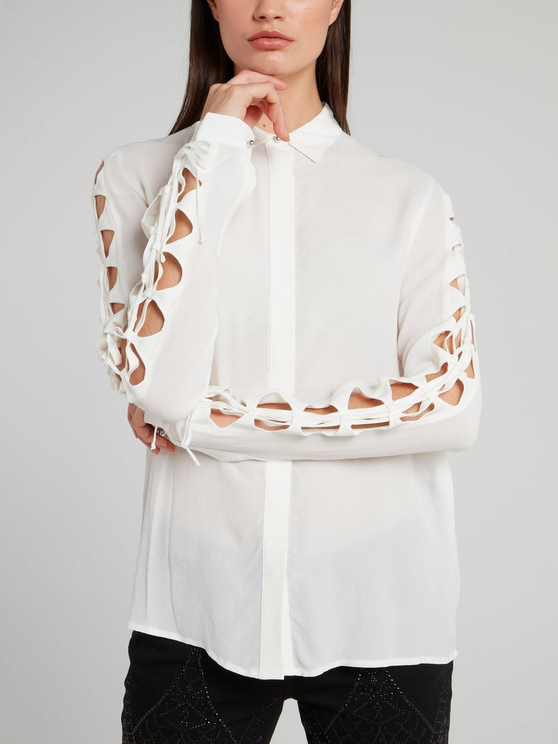 White Cut Out Sleeve Shirt