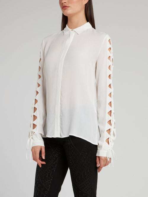 White Cut Out Sleeve Shirt