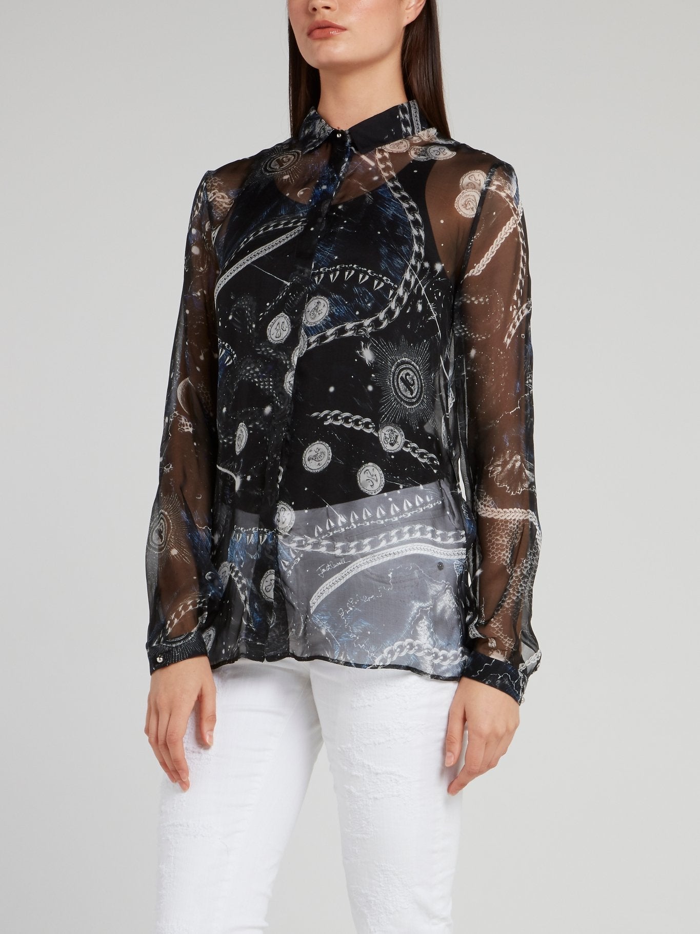 Space Print Chiffon Shirt