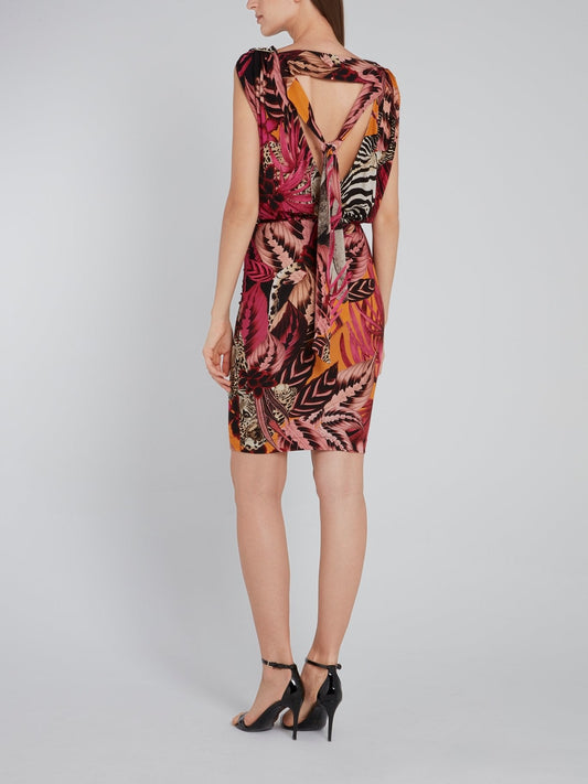 Tropical Print Draped Mini Dress