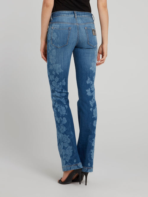 Blue Floral Bootcut Jeans