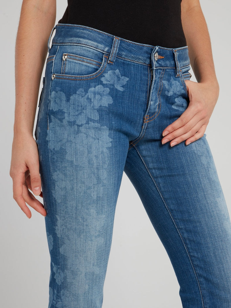 Blue Floral Bootcut Jeans