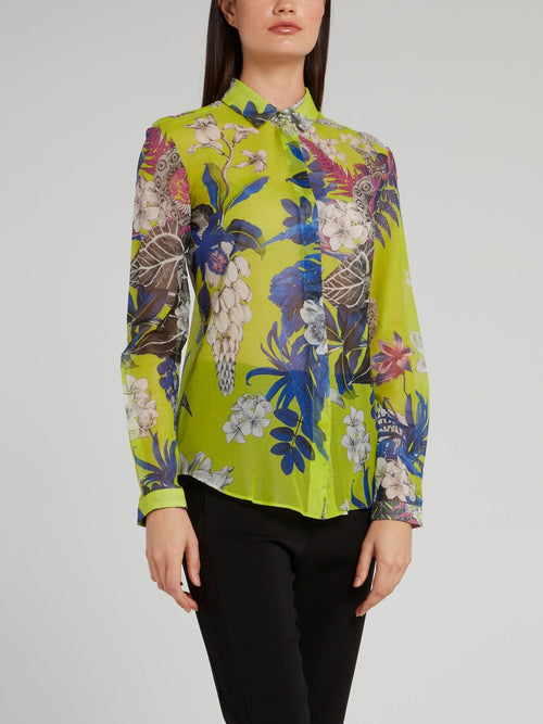 Chartreuse Flora and Fauna Shirt