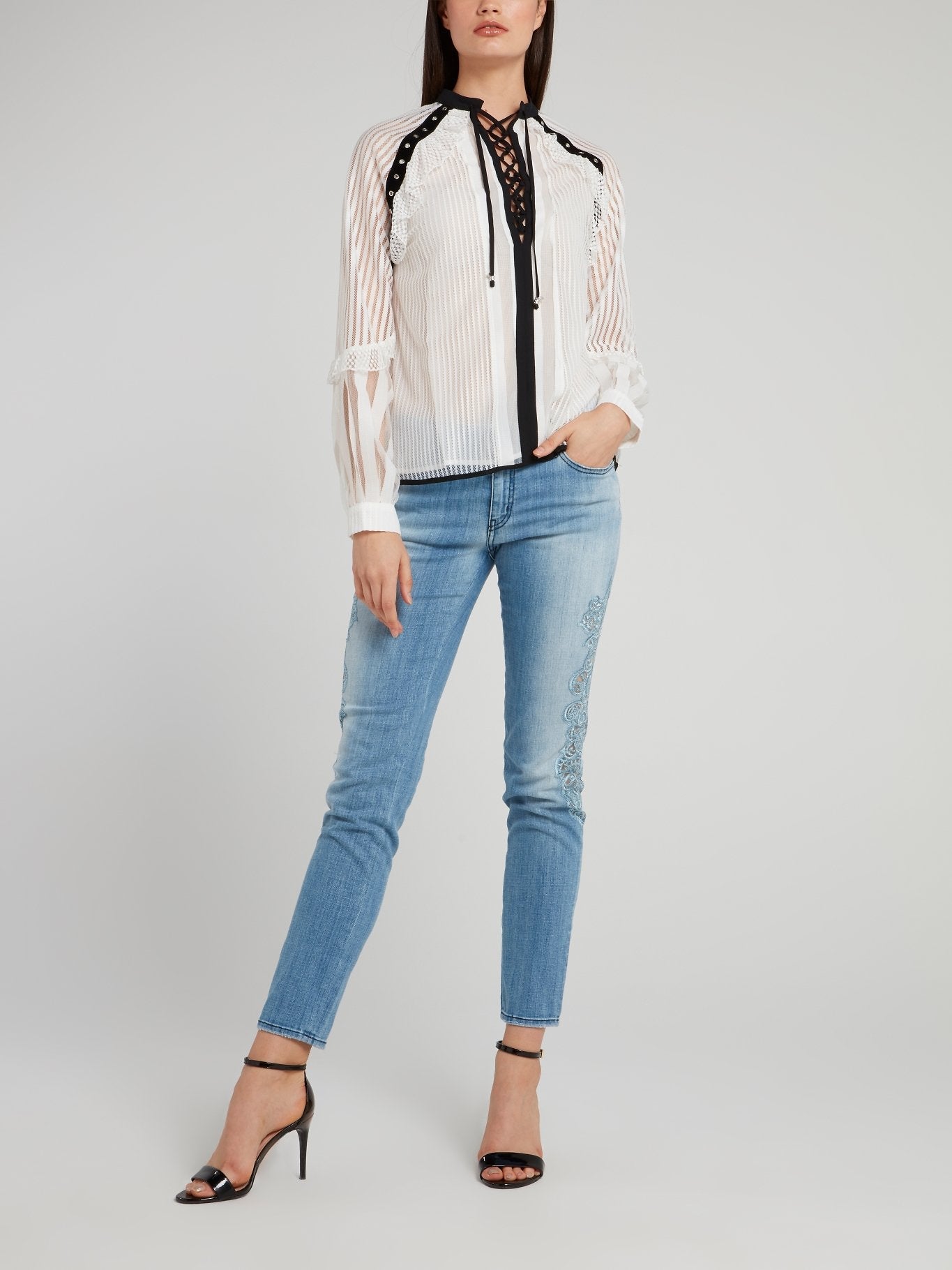 Blue Lace Panel Jeans