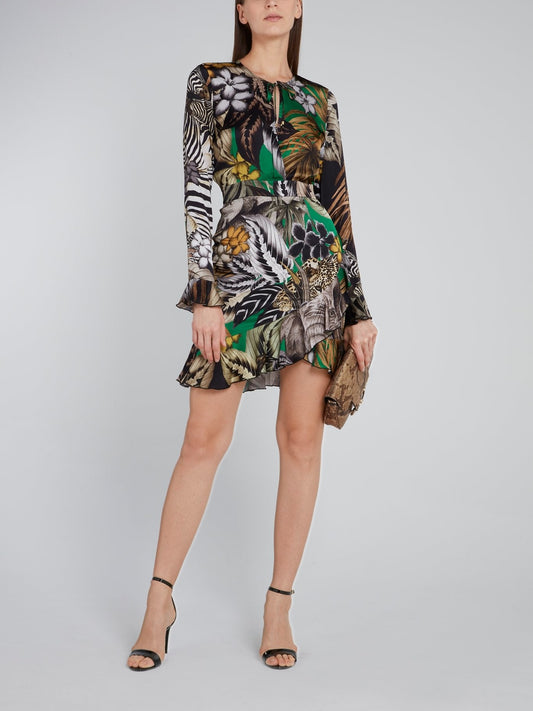 Tropical Print Frill Hem Dress