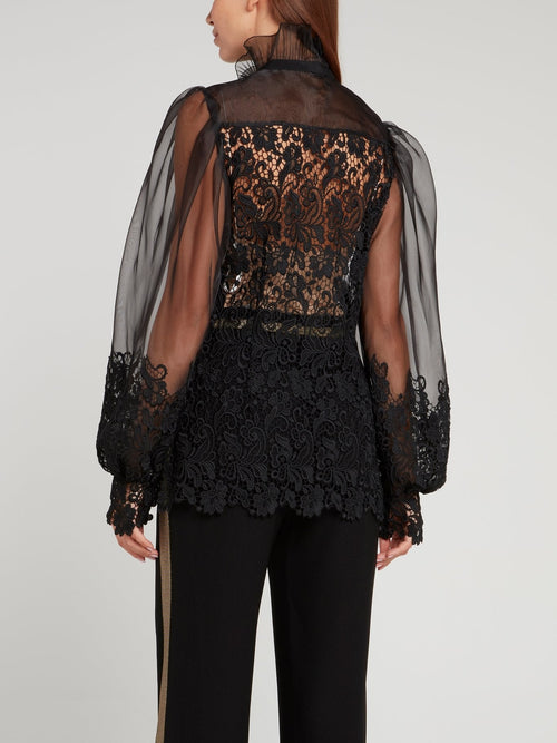 Black Lantern Sleeve Lace Top