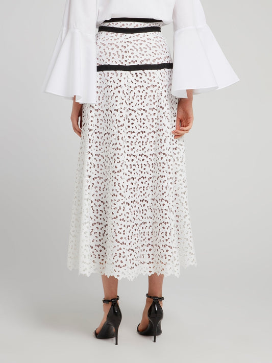 White Perforated Midi Skirt