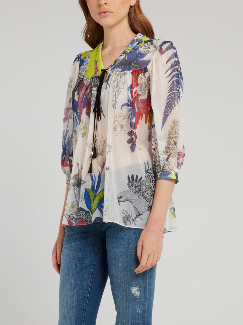 Floral Printed Drawstring Blouse