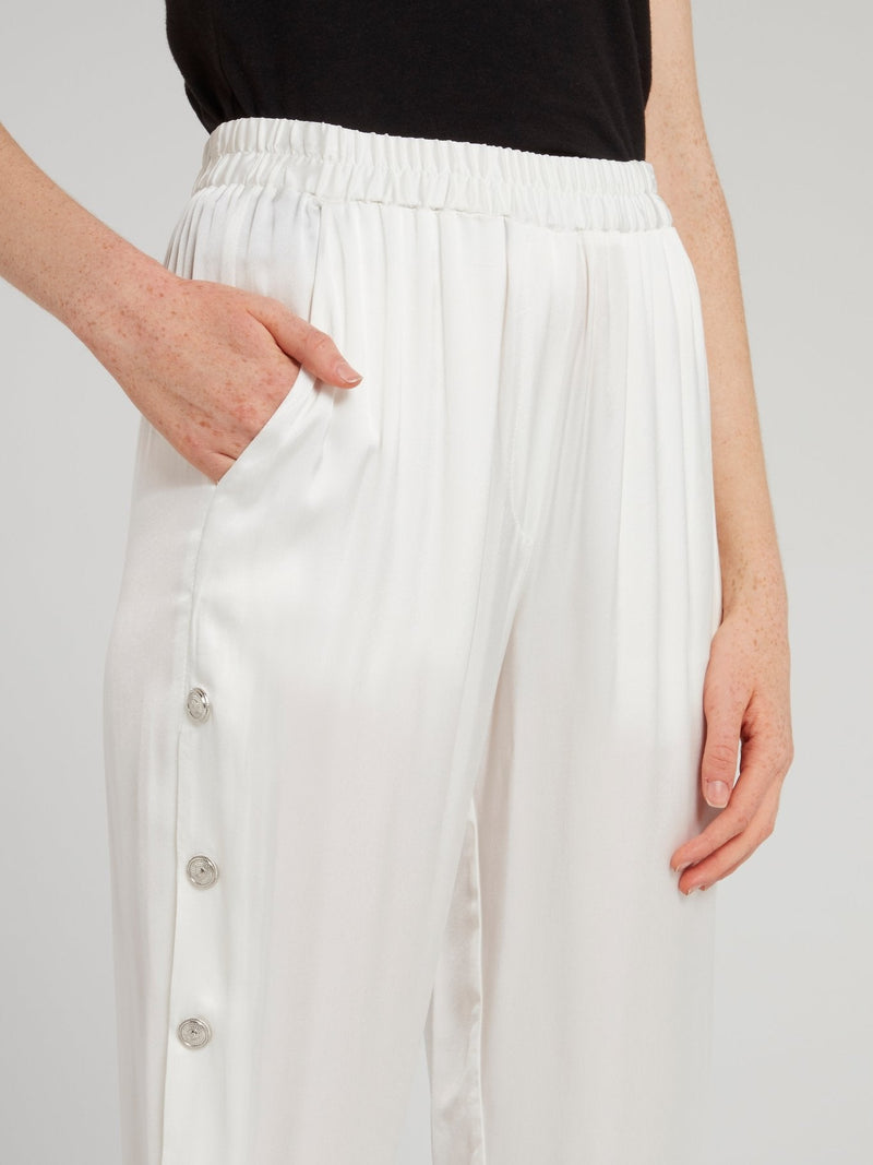 White Side Button Tapered Pants