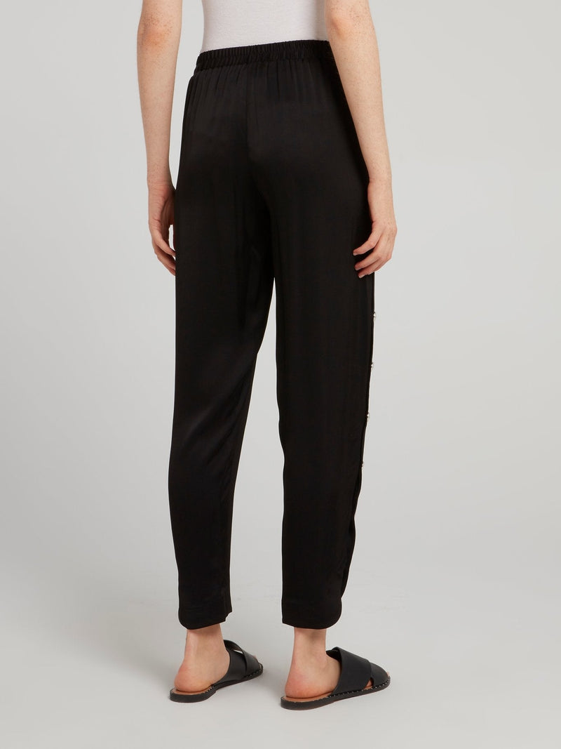 Black Side Button Tapered Pants