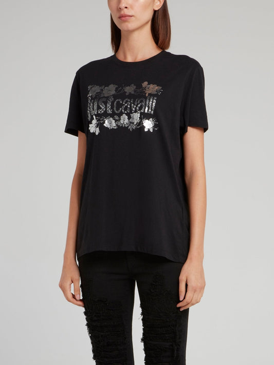 Black Foil Print T-Shirt