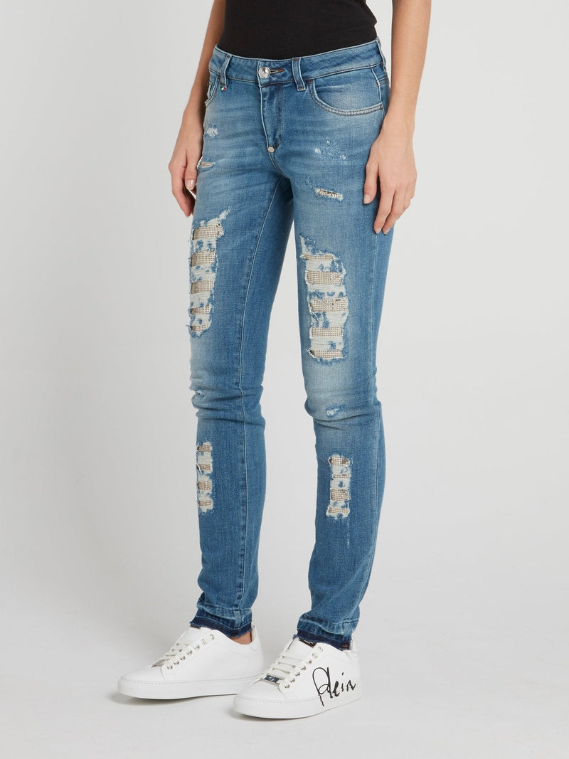 Morgan Blue Distressed Skinny Jeans