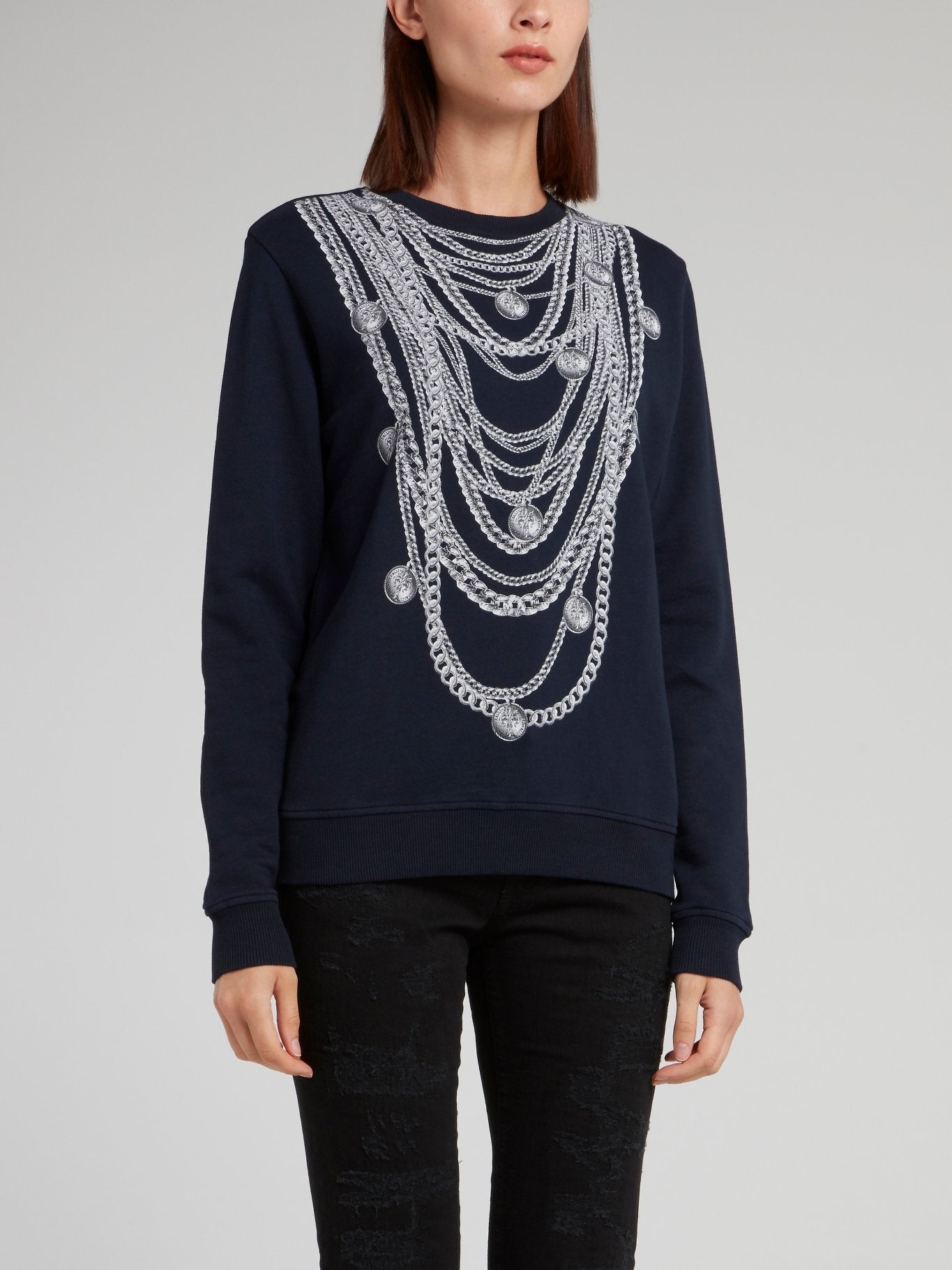 Navy Chain Print Sweatshirt