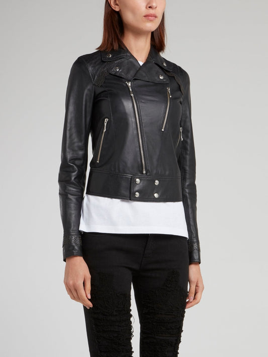 Cropped Leather Sports Jacket