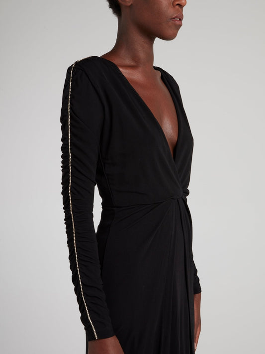 Black Ruched Sleeve Maxi Dress