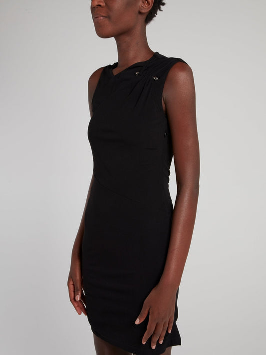 Black Ruched Shoulder Sheath Dress