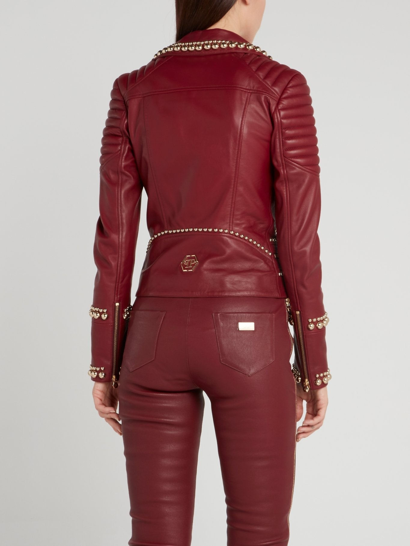 Denetra Embellished Leather Biker Jacket