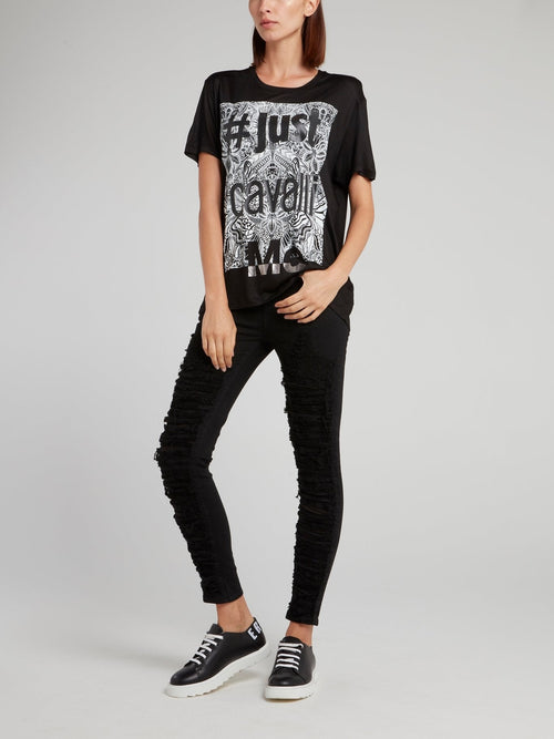 Black Doodle Print T-Shirt