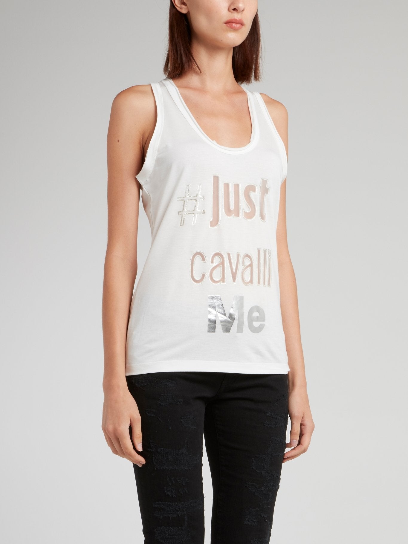 White Foil Print Tank Top