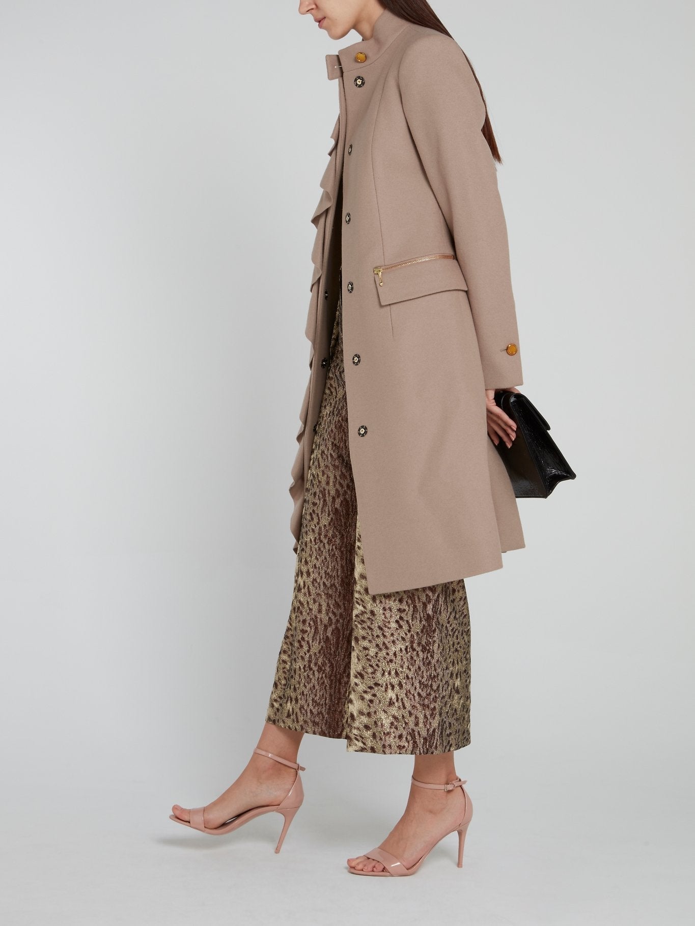 Brown Ruffle Trench Coat