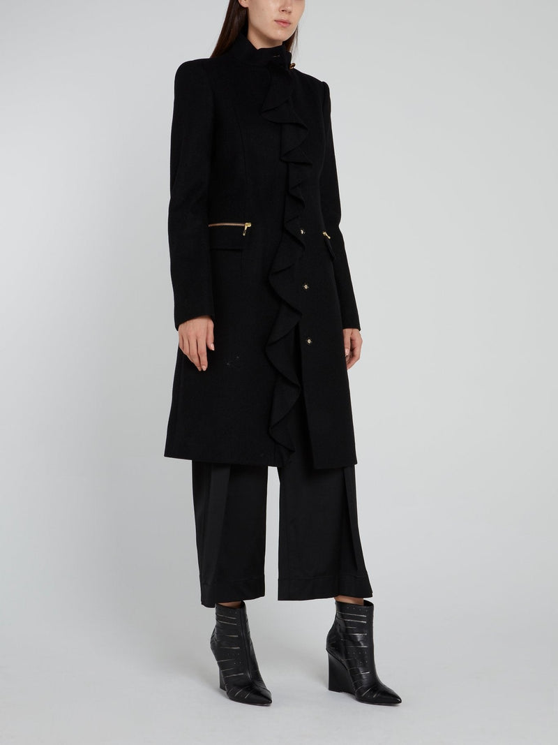 Black Ruffle Trench Coat