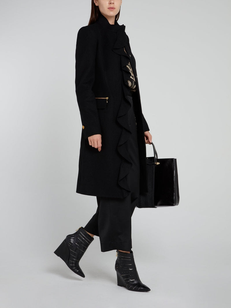 Black Ruffle Trench Coat