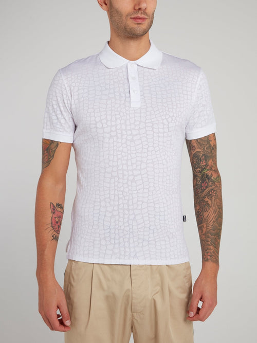 White Crocodile Effect Polo Shirt