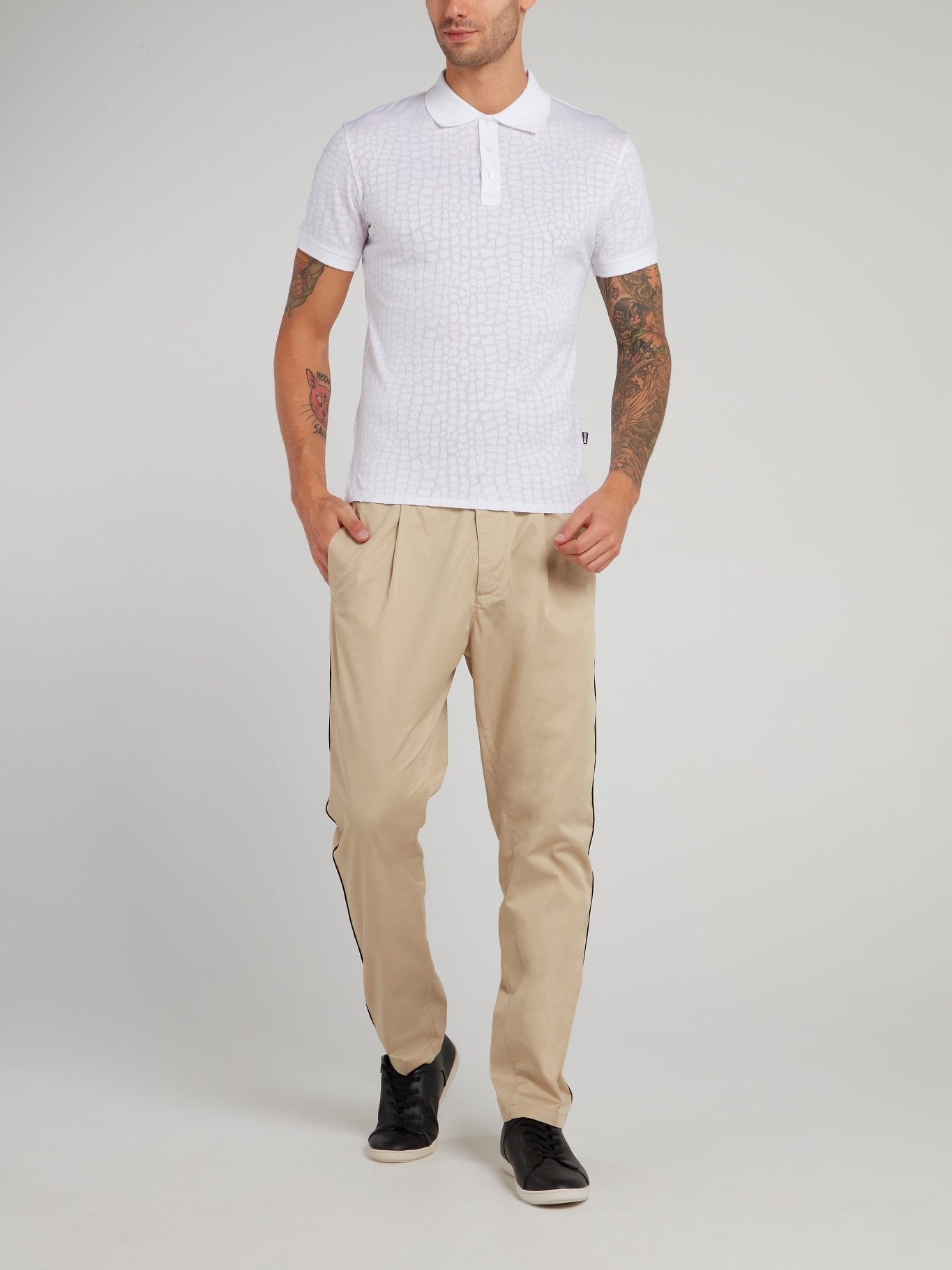 White Crocodile Effect Polo Shirt