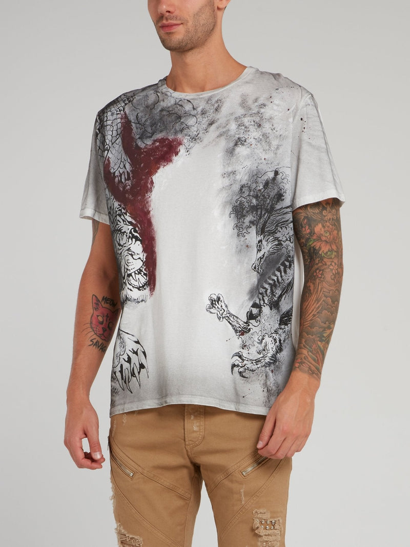 White Charcoal Print T-Shirt