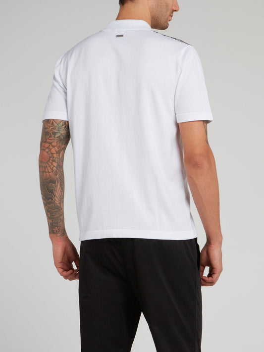 White Snake Print Panel Polo Shirt