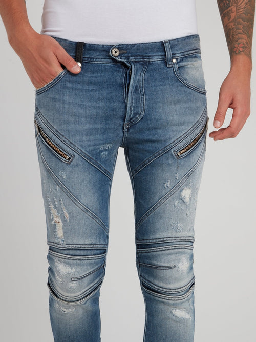 Blue Distressed Denim Trousers