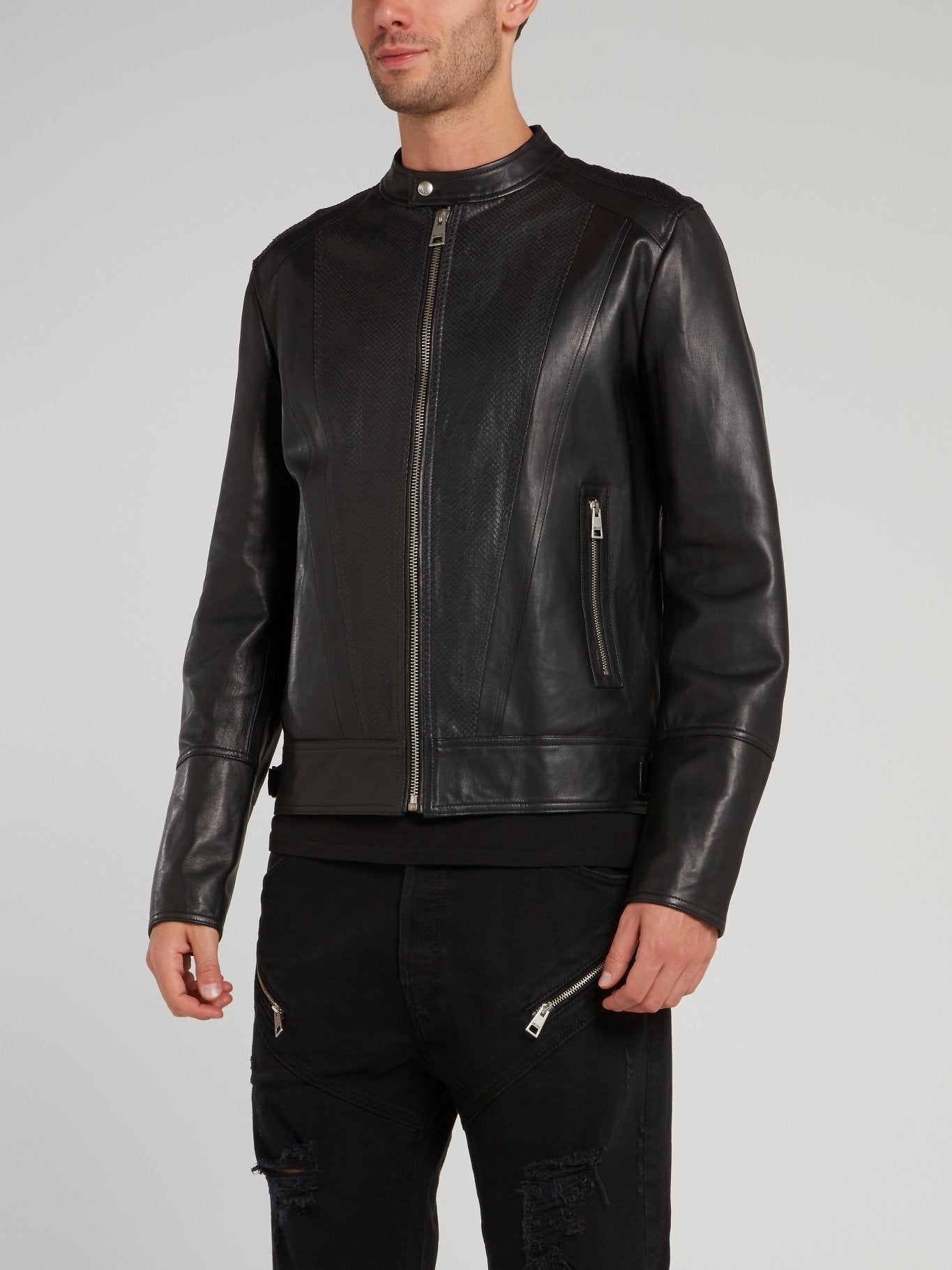 Snake Effect Leather Sports Jacket