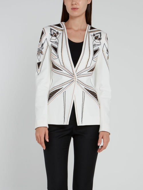 White Embellished Geometric Blazer