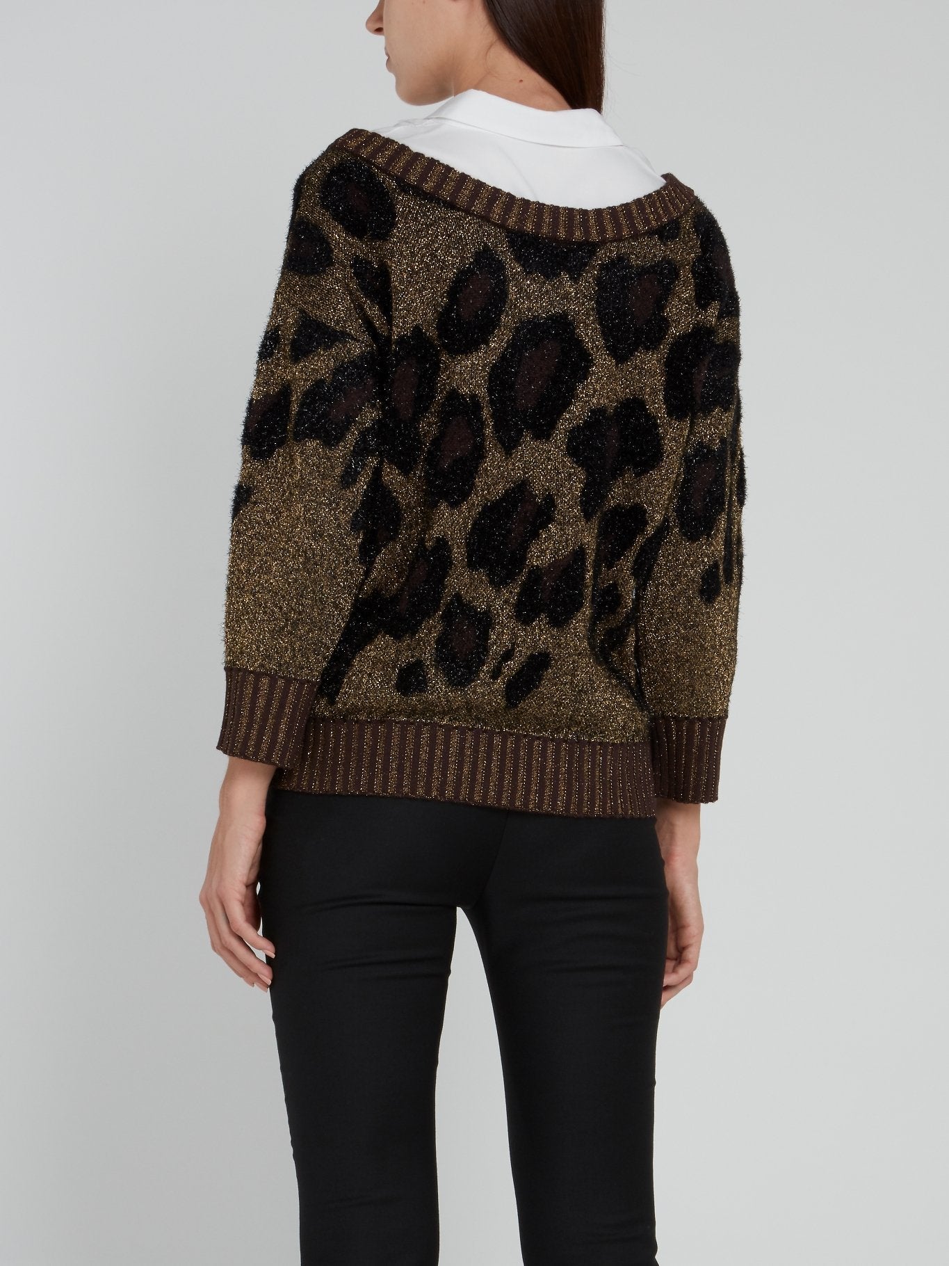 Gold Glitter Fabric Leopard Pullover