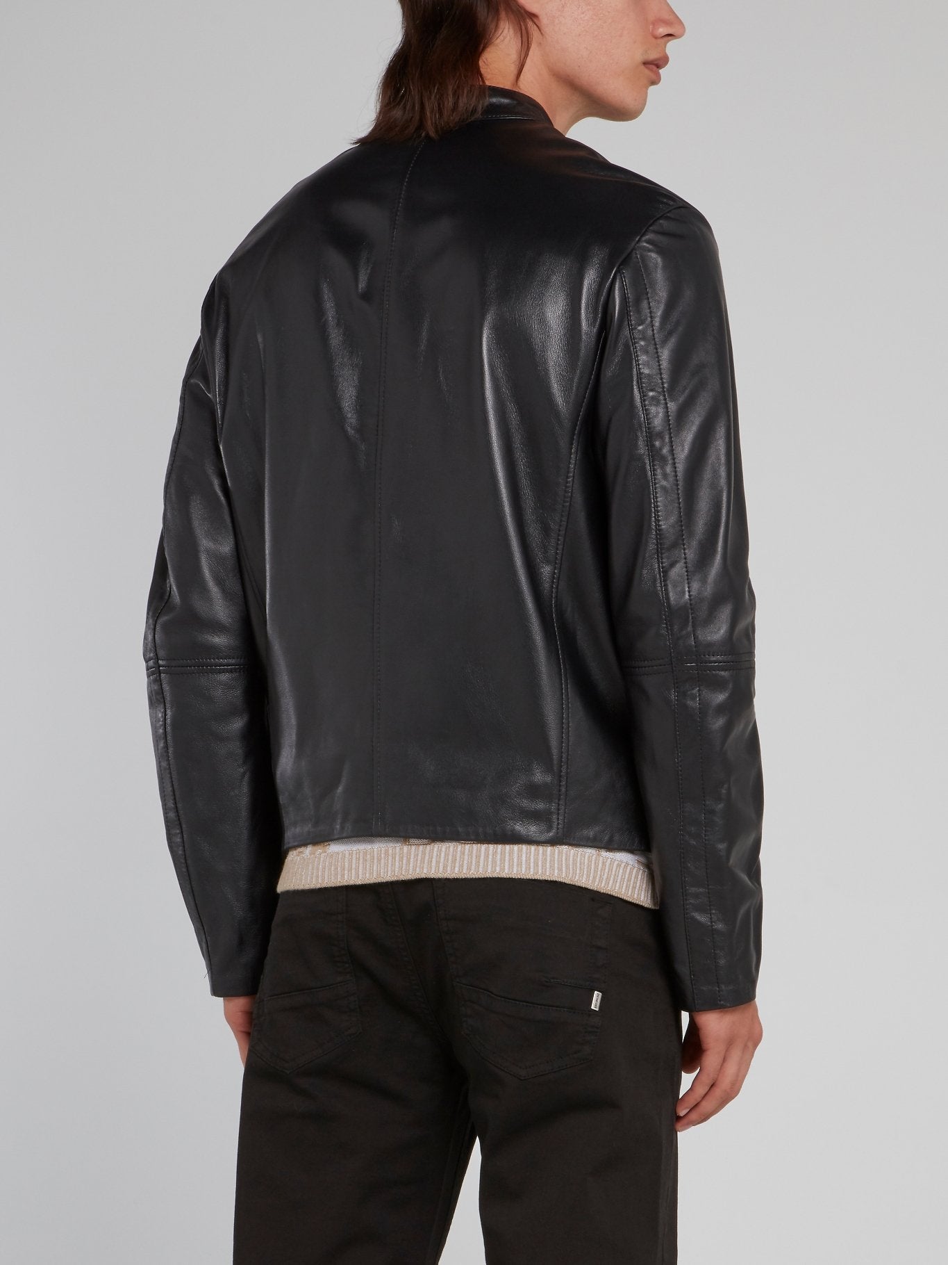 Black Clasp Neck Leather Jacket