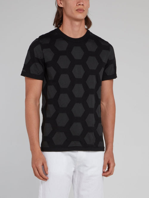 Black Hexagon Pattern Knitted Shirt