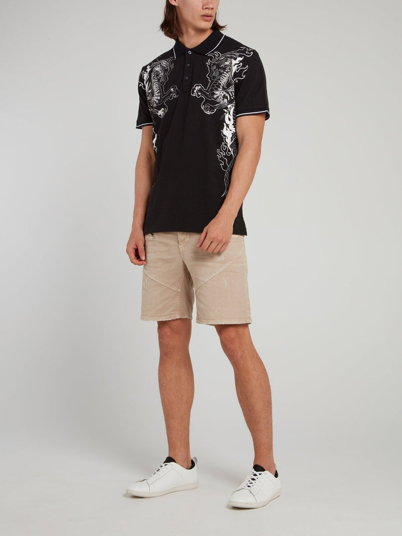 Black Dragon Print Polo Shirt